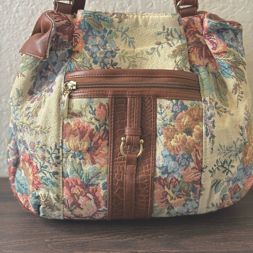 Floral Tapestry Bag with Brown Accents